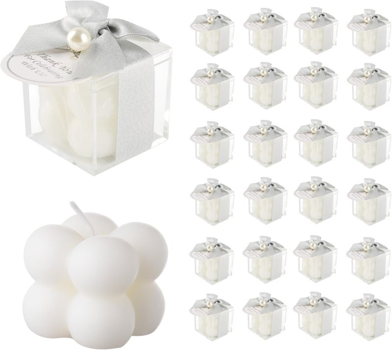 ACITHGL 30 Sets Small Bubble Candle Wedding Candles Favors for Guests Bulk Bridal Shower Favors Candles with Stylish Ribbons Thank You Cards Gifts (Shimmering Silver) - Image 1